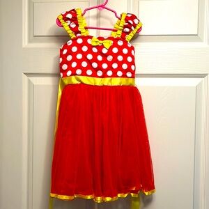 Minnie Mouse Red Dress with White Polka Dots and Yellow Ribbon border